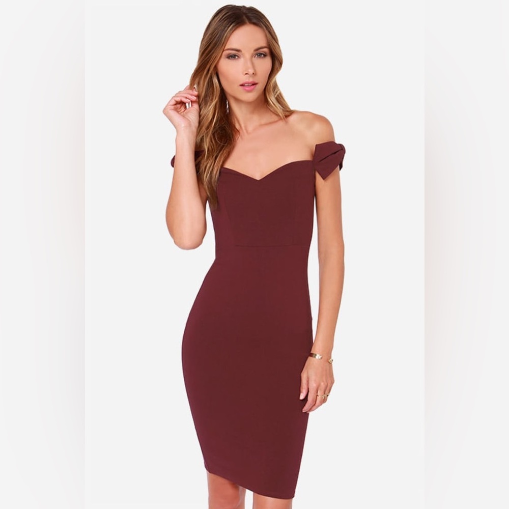 LULUS Way to Bow Off-the-Shoulder Burgundy Dress